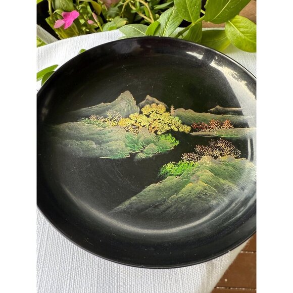 Set of 6 Vintage Hand-Painted Lacquer Plates | Asian Landscape Scene | - Picture 3 of 4